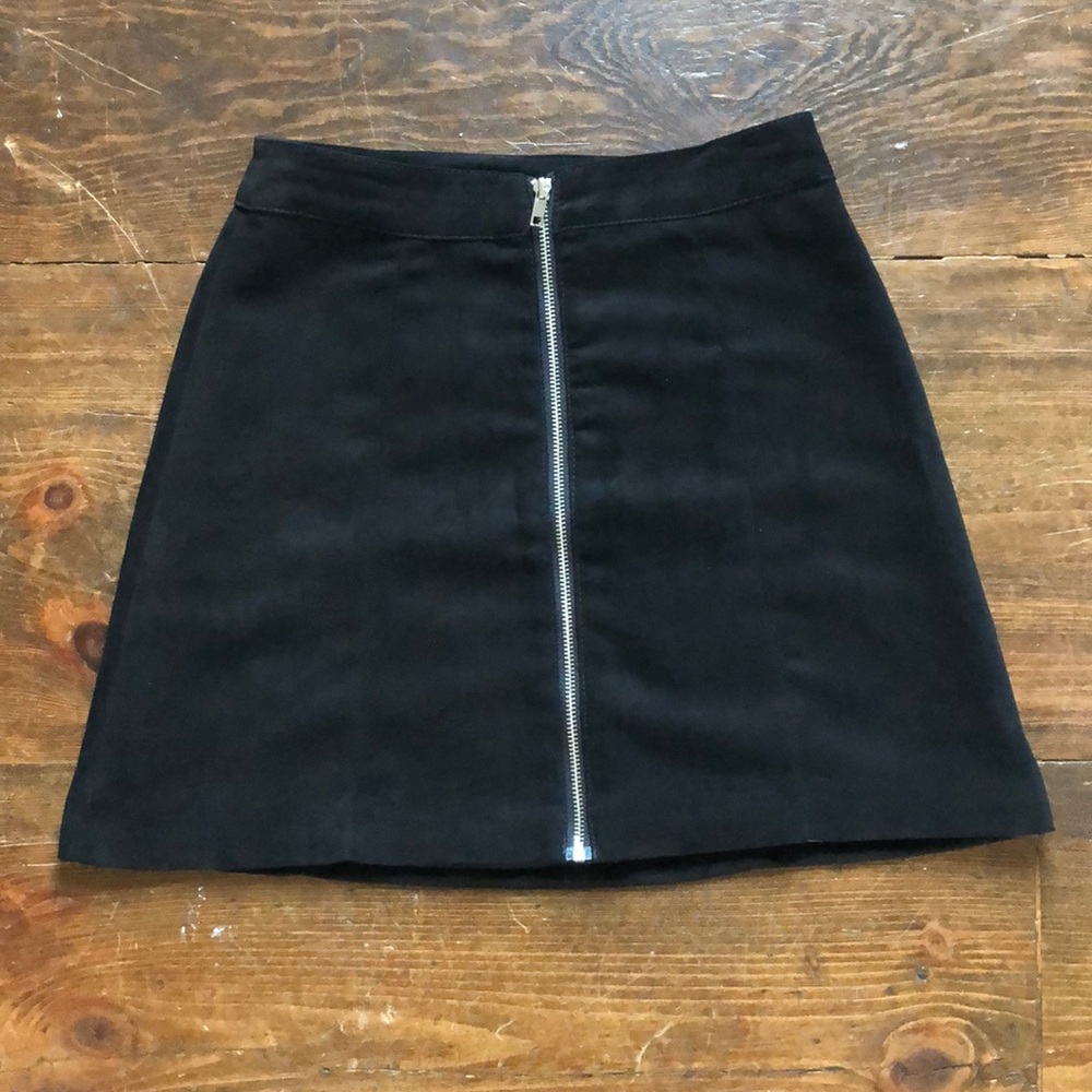Divided Black faux Suede Mini Skirt with Front Zipper Detail